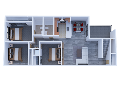 Floor plan for 3 beds, 2 baths, 1218 sqft